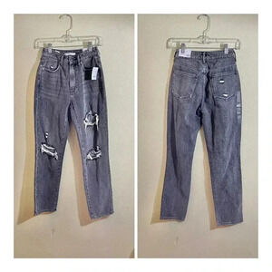 Pacsun Size 23 (27.5” Ins) Mom Jeans High Rise Distressed Street Black Gray NEW